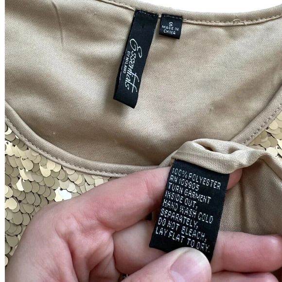 Essentials By Milano Gold Sequin Tank Top S - Picture 3 of 3